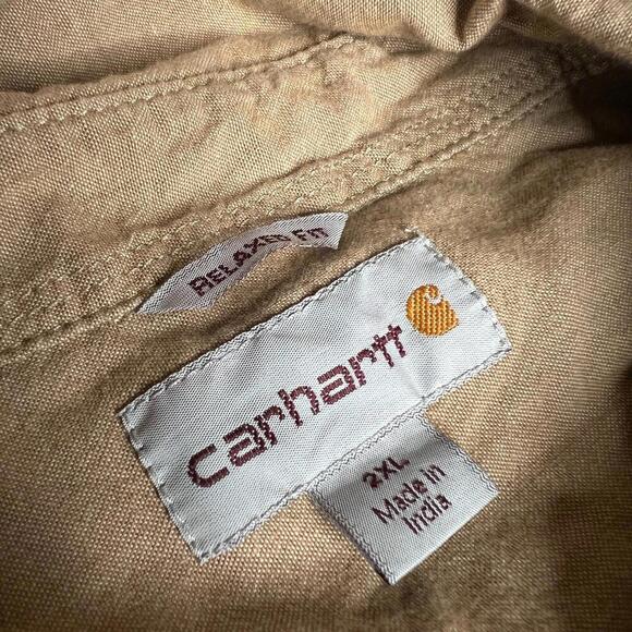 Carhartt Men’s 2XL Regular Relaxed Fit Button-Up Work Shirt Beige Tan Long - Picture 5 of 7